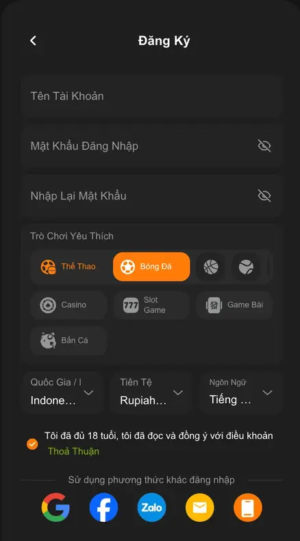 Đăng ký tài khoản VSBET